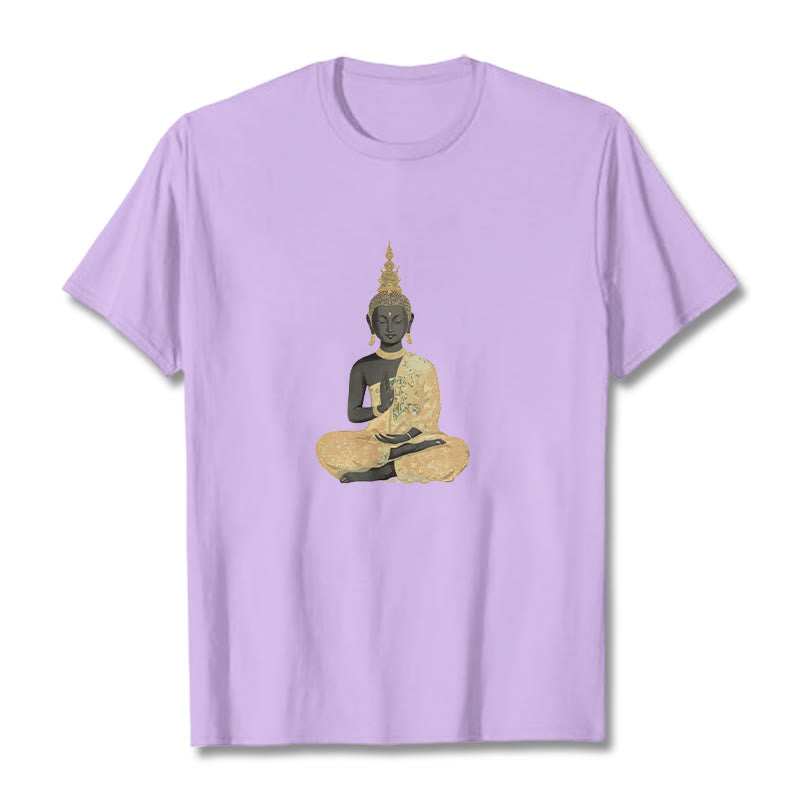 Buddha Stones、瞑想する仏陀の模様、コットンTシャツ - 梅 - 2XL - image 8