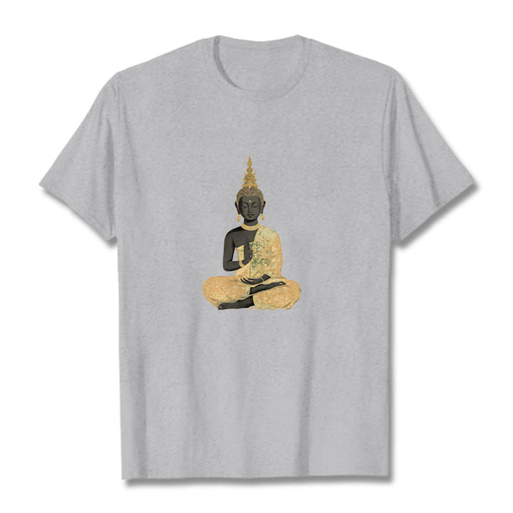 Buddha Stones、瞑想する仏陀の模様、コットンTシャツ - ライトグレー - 2XL - image 15