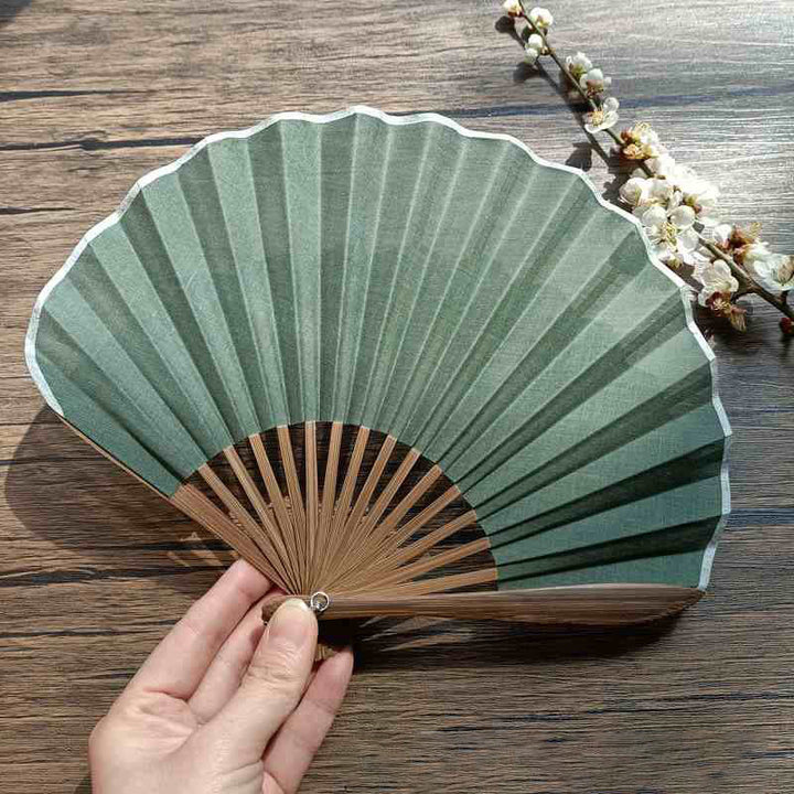 Buddha Stonesレトロ無地シェル型手持ち竹扇子