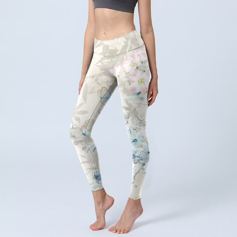 Buddha Stones桜 蝶 プリント ジムレギンス レディース ヨガパンツ - ベージュ - US18、 UK/AU22、 EU50 (4XL) - image 1