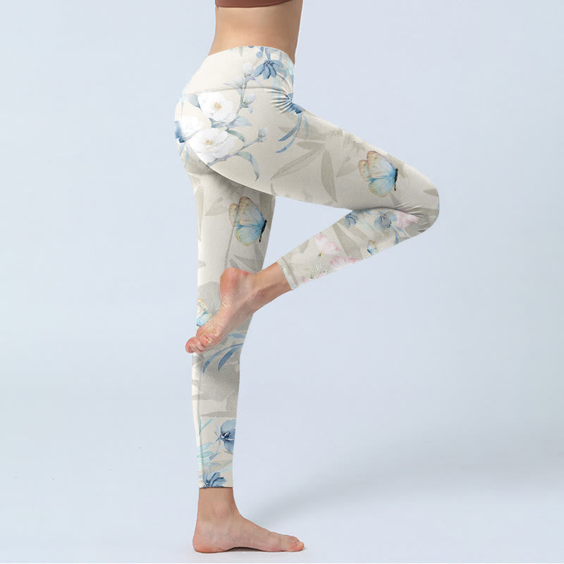 Buddha Stones桜 蝶 プリント ジムレギンス レディース ヨガパンツ - image 4