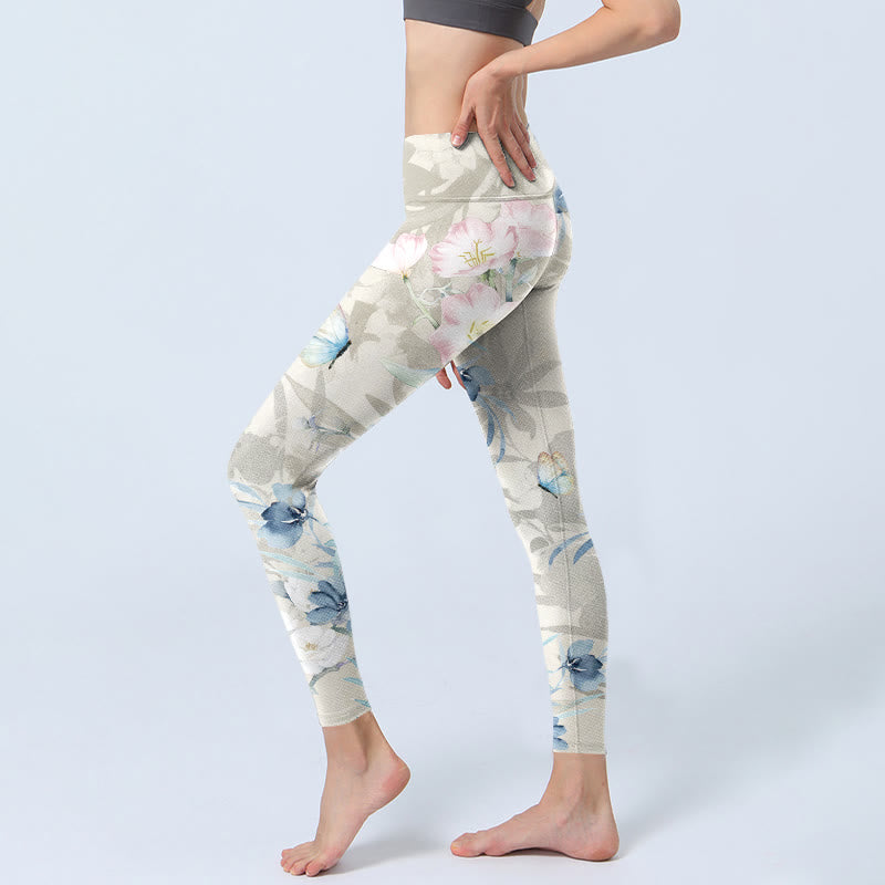 Buddha Stones桜 蝶 プリント ジムレギンス レディース ヨガパンツ - image 3