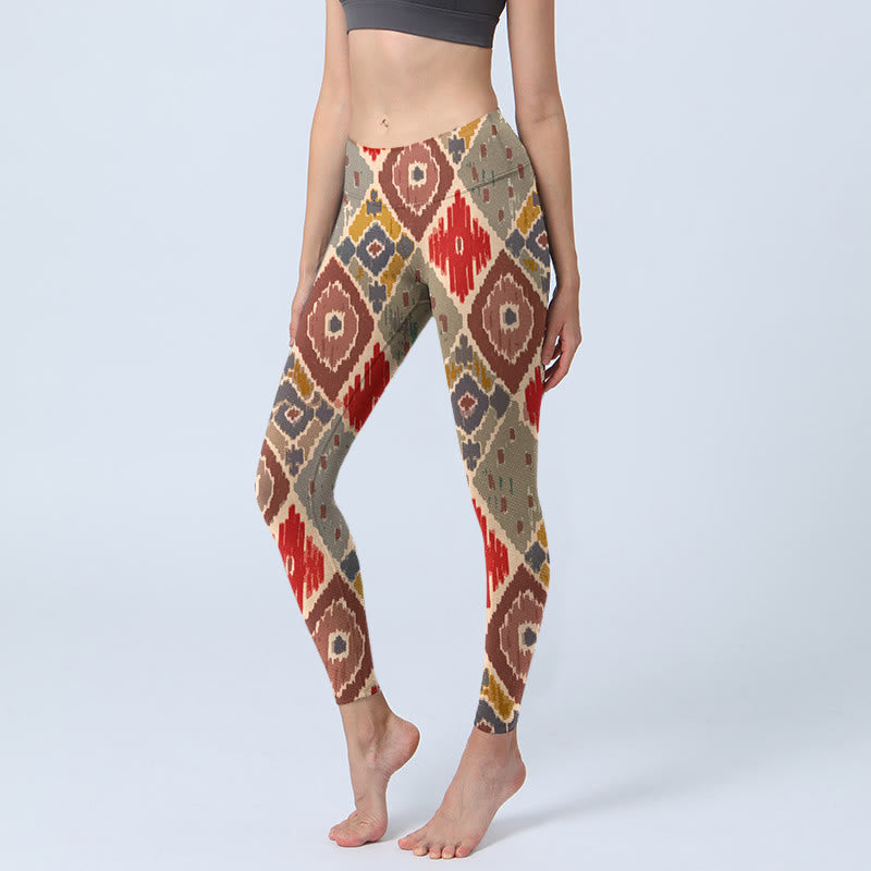 Buddha Stonesチェック柄プリント ジムレギンス レディース ヨガパンツ - 赤 - US18、 UK/AU22、 EU50 (4XL) - image 1