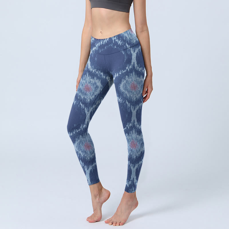 Buddha Stonesネイビーブルー ホワイトデザイン ジムレギンス レディース ヨガパンツ - 海軍 - US18、 UK/AU22、 EU50 (4XL) - image 1