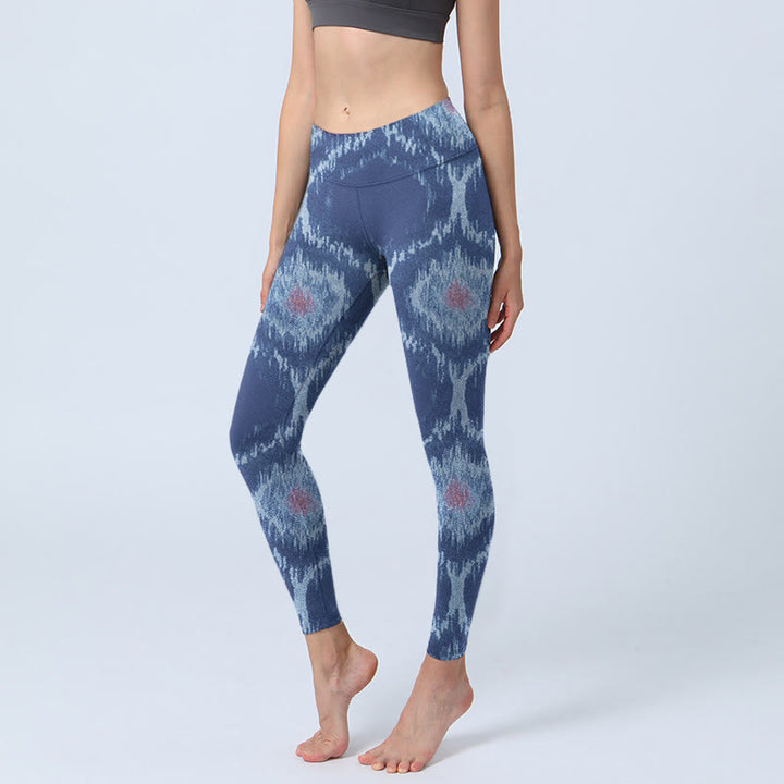 Buddha Stonesネイビーブルー ホワイトデザイン ジムレギンス レディース ヨガパンツ - 海軍 - US18、 UK/AU22、 EU50 (4XL) - image 1