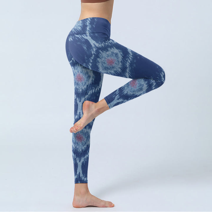 Buddha Stonesネイビーブルー ホワイトデザイン ジムレギンス レディース ヨガパンツ - image 4
