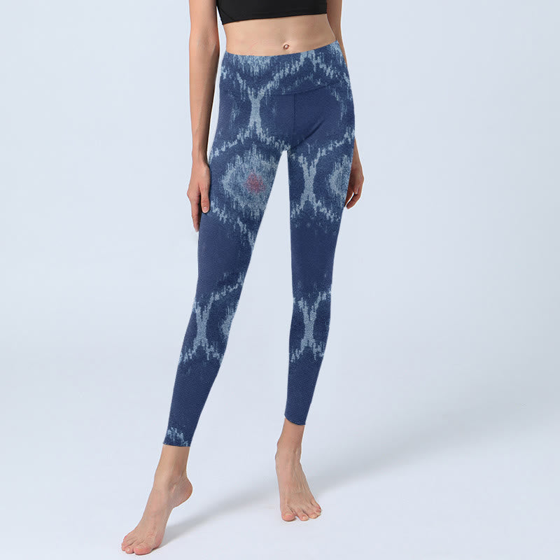 Buddha Stonesネイビーブルー ホワイトデザイン ジムレギンス レディース ヨガパンツ - image 6