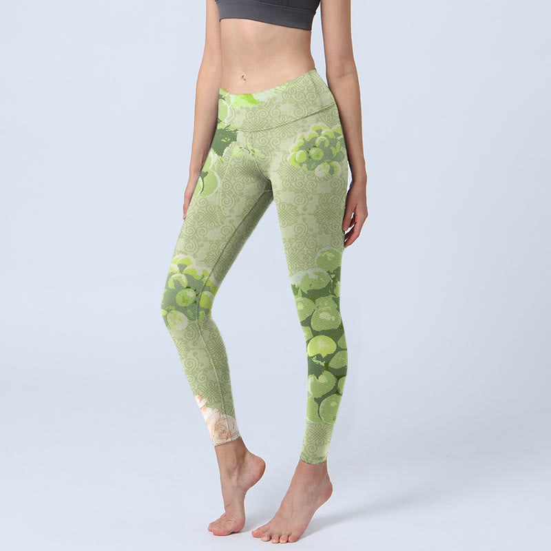 Buddha Stones、緑のブドウ、ピンクのバラのジムレギンス、レディースヨガパンツ - 黄緑 - US18、 UK/AU22、 EU50 (4XL) - image 1