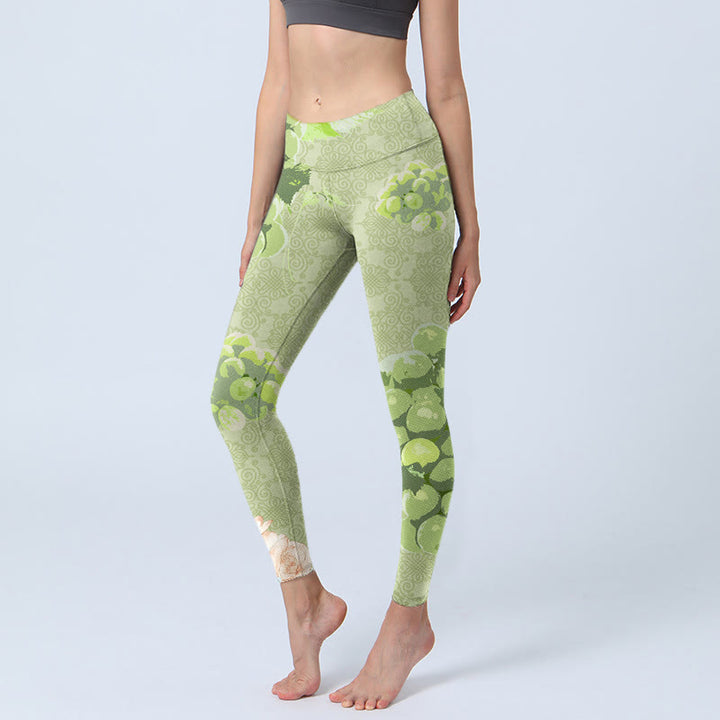 Buddha Stones、緑のブドウ、ピンクのバラのジムレギンス、レディースヨガパンツ - 黄緑 - US18、 UK/AU22、 EU50 (4XL) - image 1