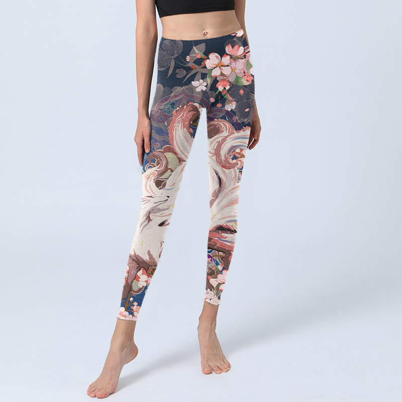 Buddha Stonesフォックス チェリーブロッサム ジムレギンス レディース ヨガパンツ - image 6