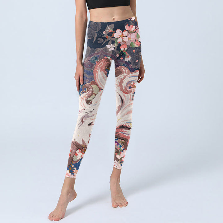 Buddha Stonesフォックス チェリーブロッサム ジムレギンス レディース ヨガパンツ - image 6