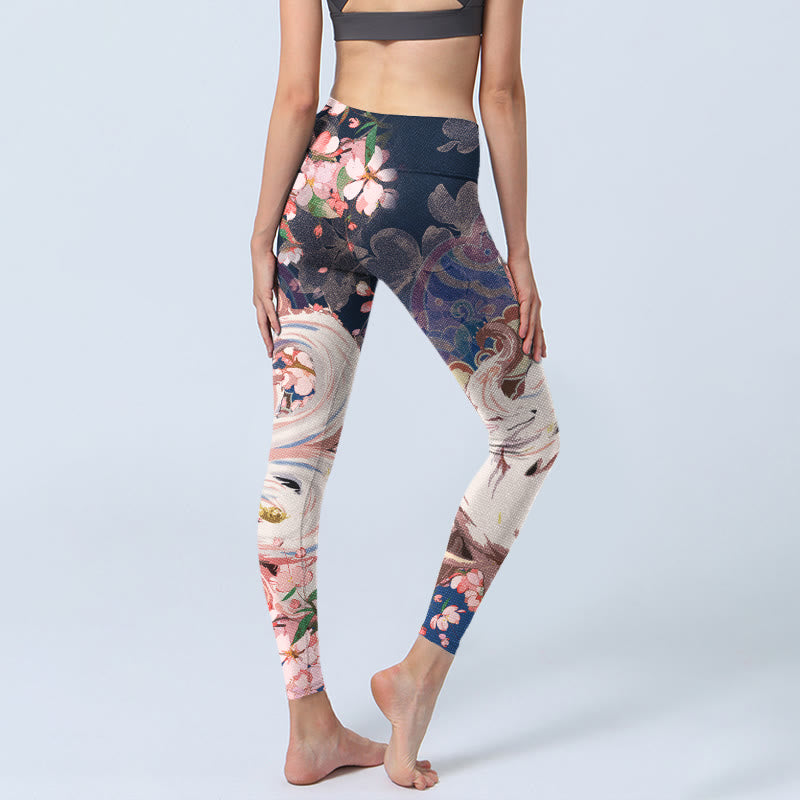Buddha Stonesフォックス チェリーブロッサム ジムレギンス レディース ヨガパンツ - image 5