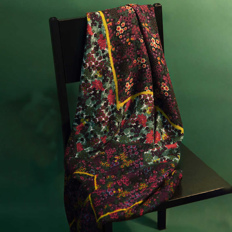 Buddha Stonesチベット ヴィンテージ 宮殿 油絵 花 ショール 冬 快適 旅行用 スカーフ ラップ - グリーン レッド イエロー 135×135cm - image 0