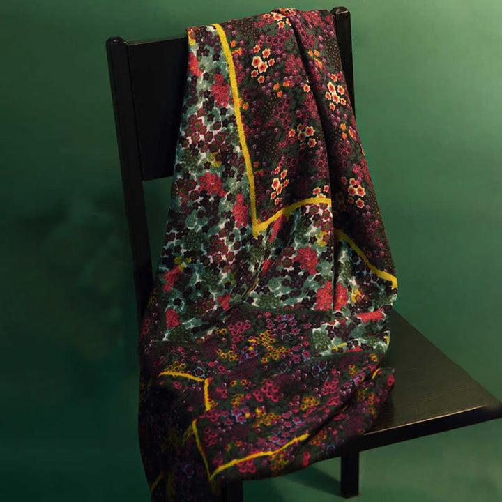 Buddha Stonesチベット ヴィンテージ 宮殿 油絵 花 ショール 冬 快適 旅行用 スカーフ ラップ - グリーン レッド イエロー 135×135cm - image 0