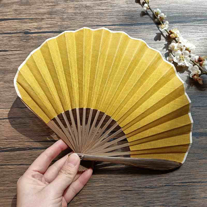 Buddha Stonesレトロ無地シェル型手持ち竹扇子