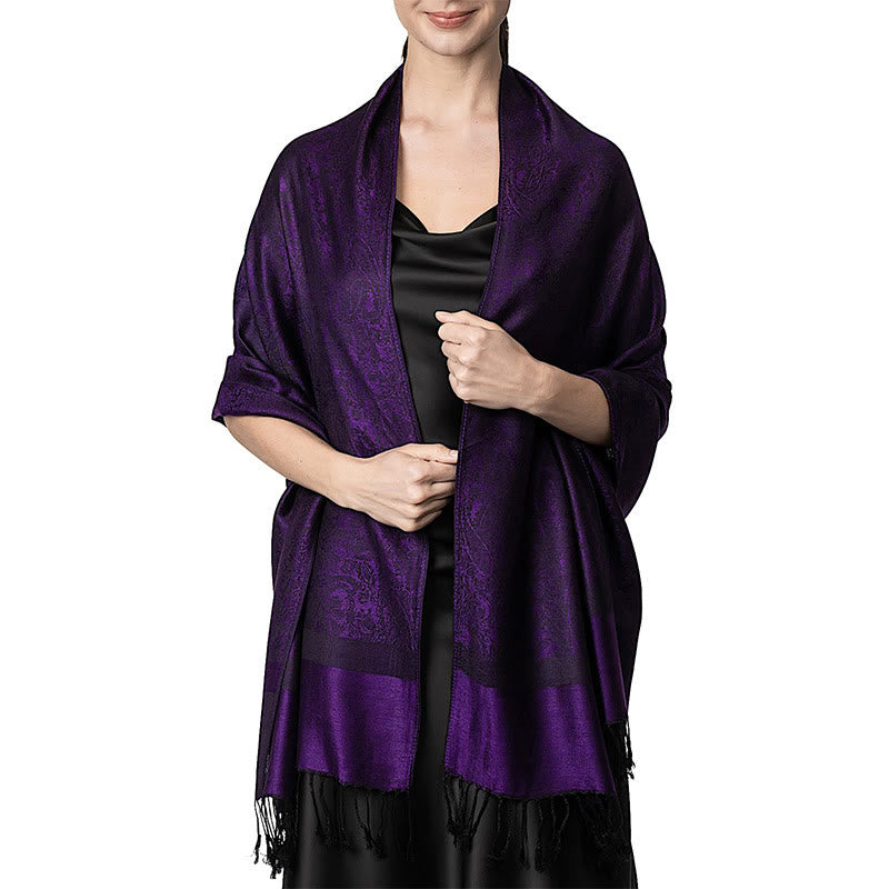 Buddha Stonesチベットカシュー ジャカード タッセル ショール 春 秋 冬 暖かい 心地良い スカーフ ラップ - パープル 180×70cm - image 36