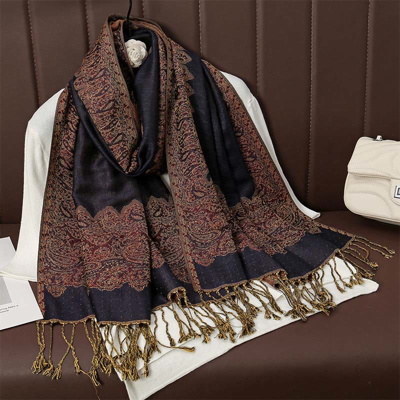 Buddha Stonesチベットカシュージャカード カラフルフラワープリント タッセルショール 秋冬 ソフト 暖かい スカーフ ラップ