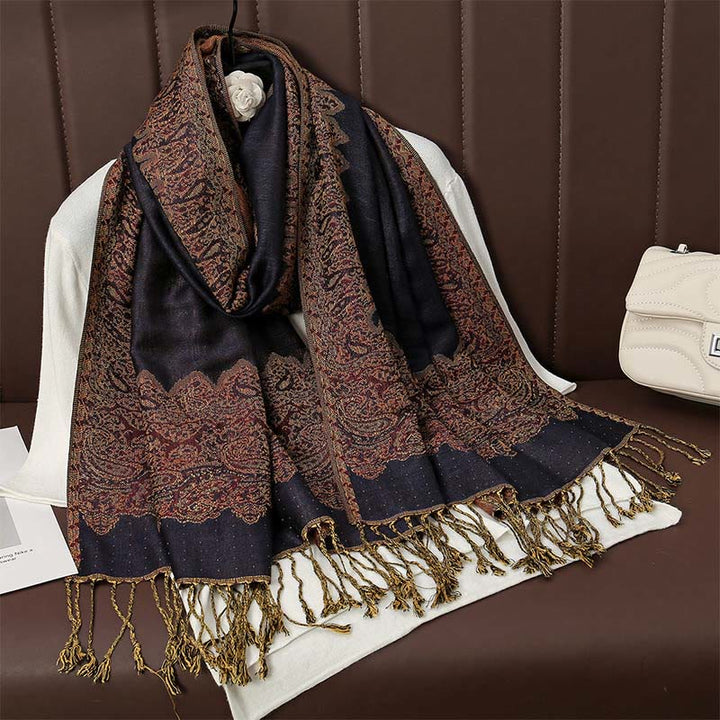 Buddha Stonesチベットカシュージャカード カラフルフラワープリント タッセルショール 秋冬 ソフト 暖かい スカーフ ラップ