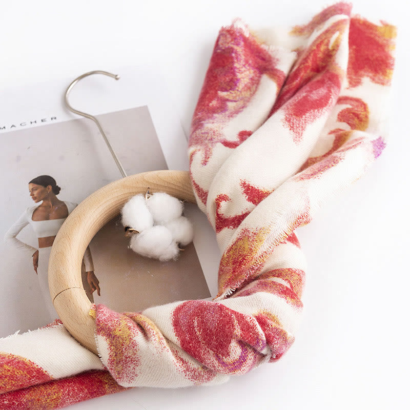 Buddha Stonesチベット赤花柄ショール 秋冬 ソフト 暖かい スカーフ ラップ - image 4