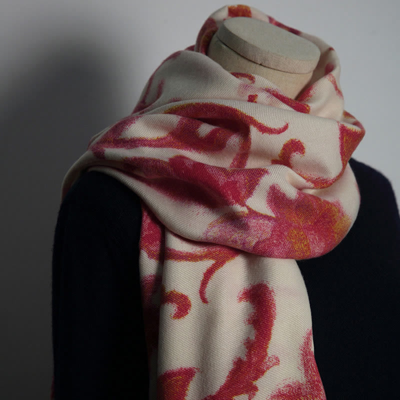 Buddha Stonesチベット赤花柄ショール 秋冬 ソフト 暖かい スカーフ ラップ - image 5