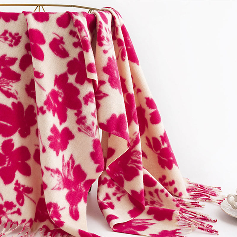 Buddha Stones、チベットのバラ、花の枝、プリントタッセルショール、秋冬用、柔らかく暖かいスカーフラップ - image 4