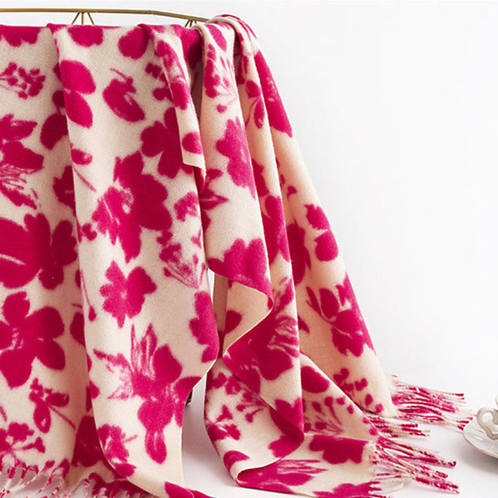 Buddha Stones、チベットのバラ、花の枝、プリントタッセルショール、秋冬用、柔らかく暖かいスカーフラップ - image 4