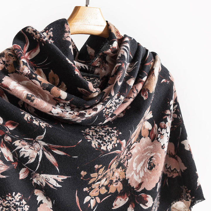 Buddha Stonesチベットの咲く菊バラの花柄ショール秋冬ソフト暖かいスカーフラップ