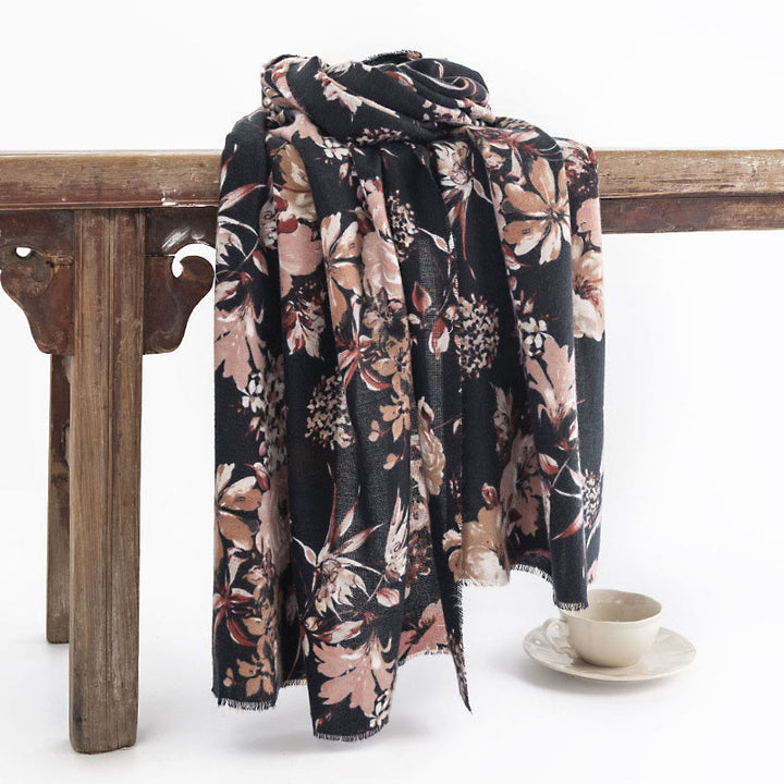 Buddha Stonesチベットの咲く菊バラの花柄ショール秋冬ソフト暖かいスカーフラップ