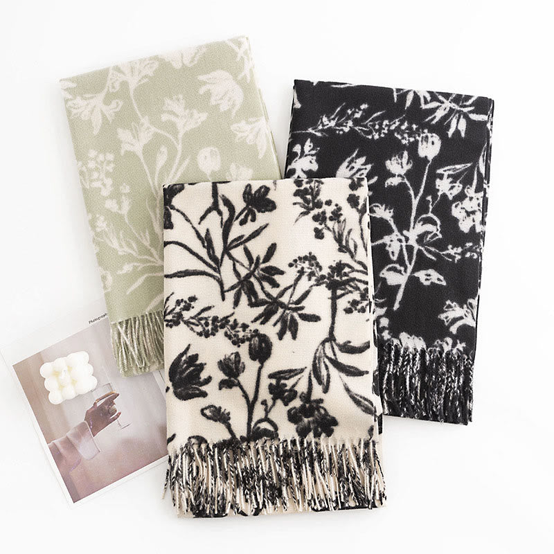 Buddha Stonesチベットショール 咲く花の枝プリント タッセル 秋冬 心地よい暖かいスカーフ ラップ - image 9