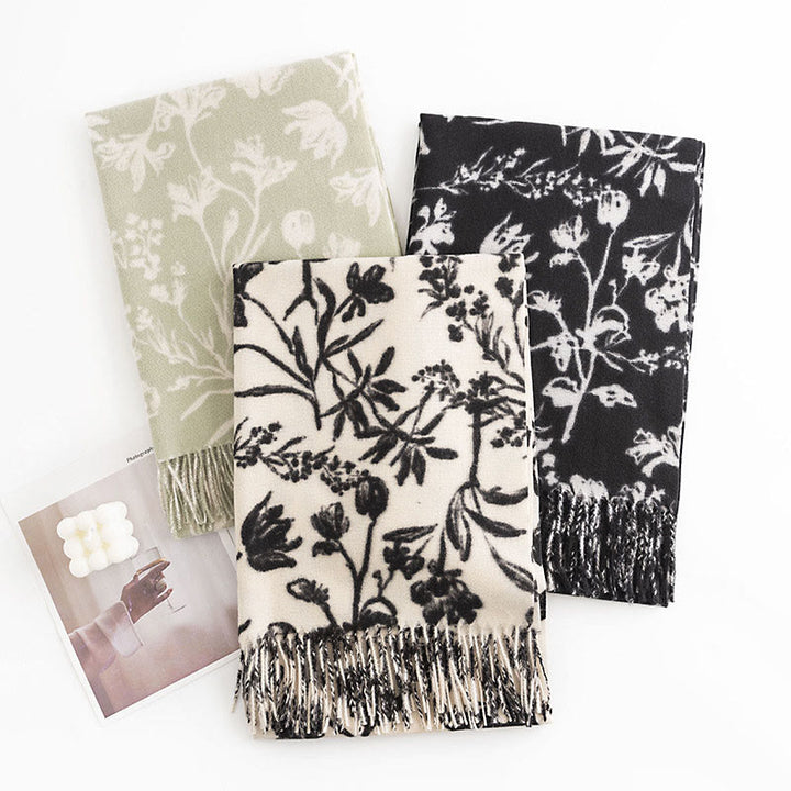 Buddha Stonesチベットショール 咲く花の枝プリント タッセル 秋冬 心地よい暖かいスカーフ ラップ - image 9