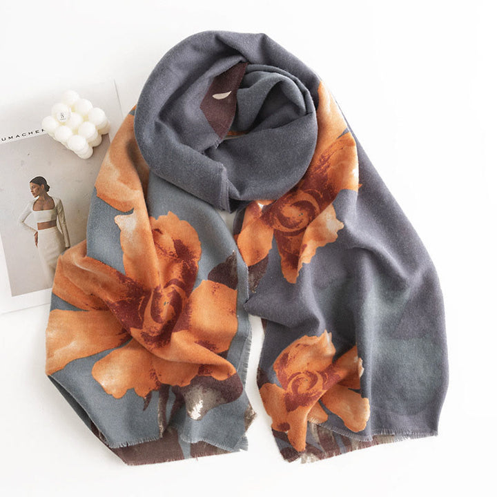 Buddha Stonesチベットショール 芸術的なスタイル ハイビスカス シリアカス プリント 秋冬 心地よい 暖かい スカーフ ラップ - image 2