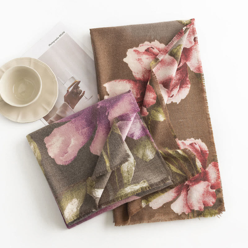 Buddha Stonesチベットショール 芸術的なスタイル ハイビスカス シリアカス プリント 秋冬 心地よい 暖かい スカーフ ラップ - image 10