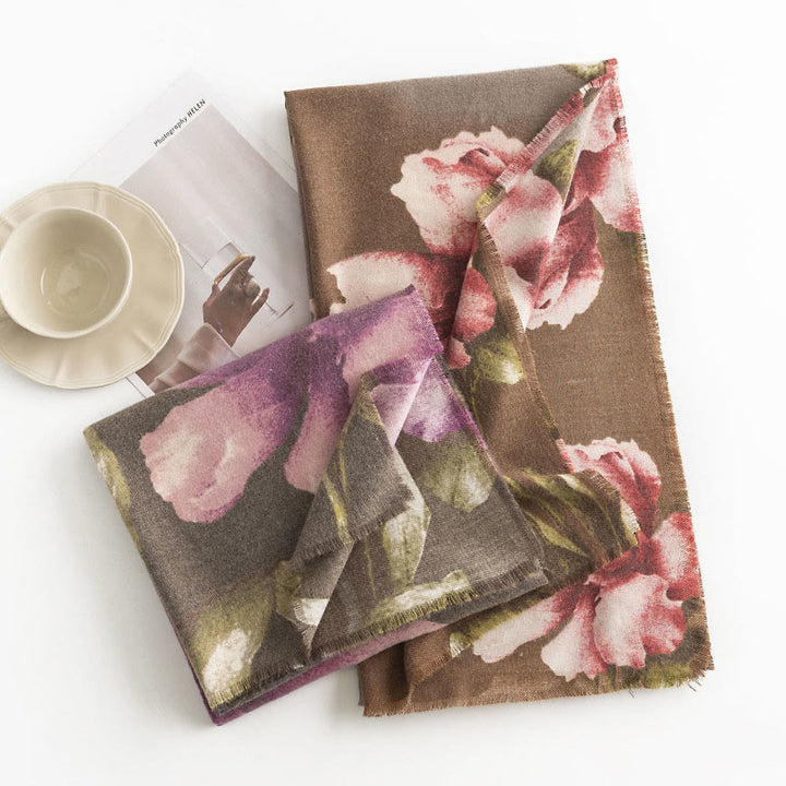 Buddha Stonesチベットショール 芸術的なスタイル ハイビスカス シリアカス プリント 秋冬 心地よい 暖かい スカーフ ラップ - image 10