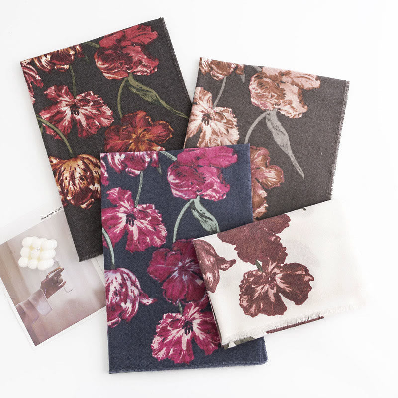 Buddha Stonesチベットショール エレガントな花柄 秋冬 ソフト 暖かい スカーフ ラップ - image 1