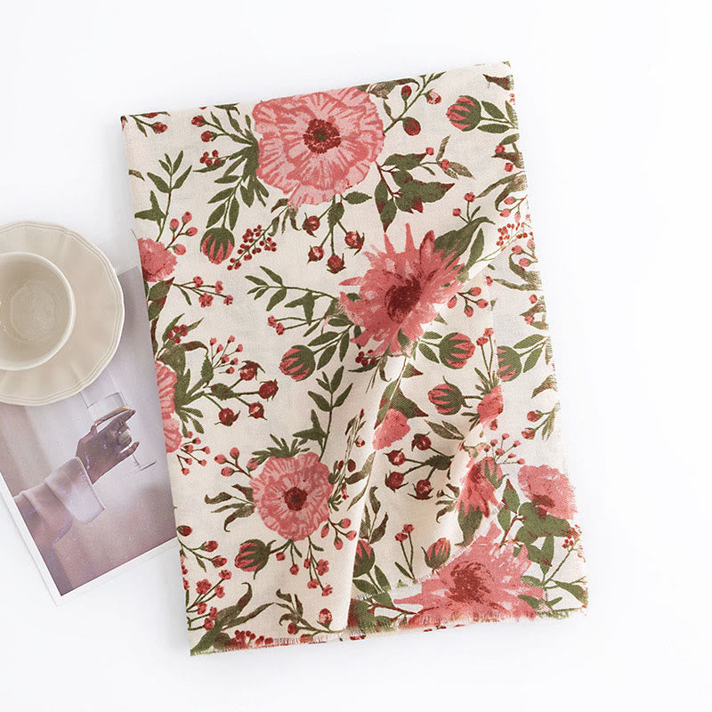 Buddha Stonesチベットショール エレガントでスイートなスタイル 大きな花の葉プリント 秋冬 ソフトで暖かいスカーフラップ - image 1