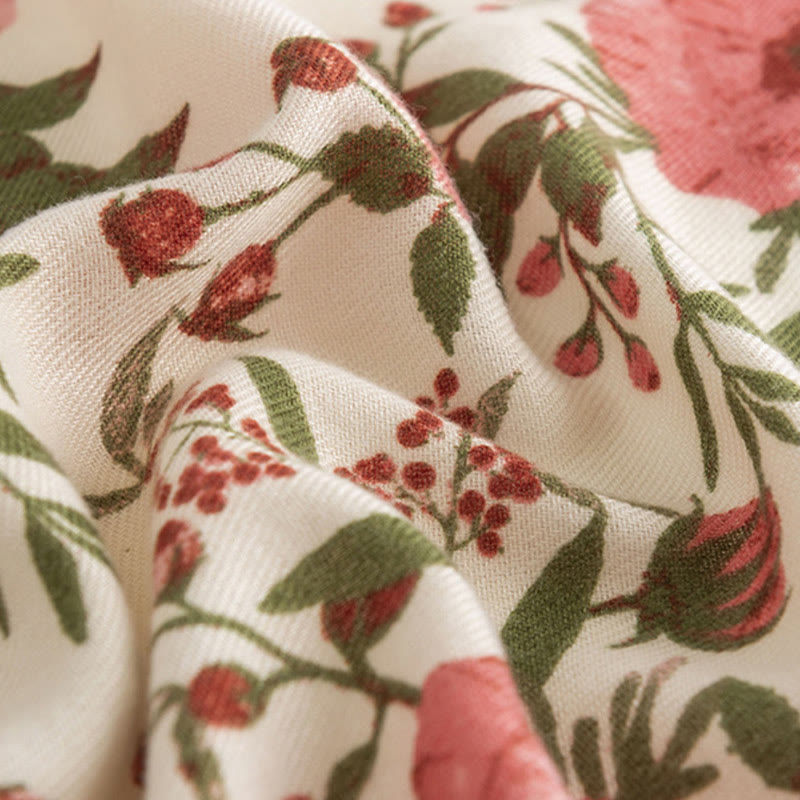 Buddha Stonesチベットショール エレガントでスイートなスタイル 大きな花の葉プリント 秋冬 ソフトで暖かいスカーフラップ - image 5