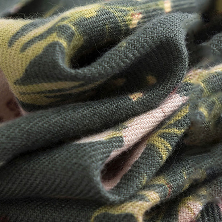 Buddha Stonesチベットショール 咲き誇る花 緑豊かな葉 プリント 秋冬 柔らかく暖かいスカーフ ラップ - image 5