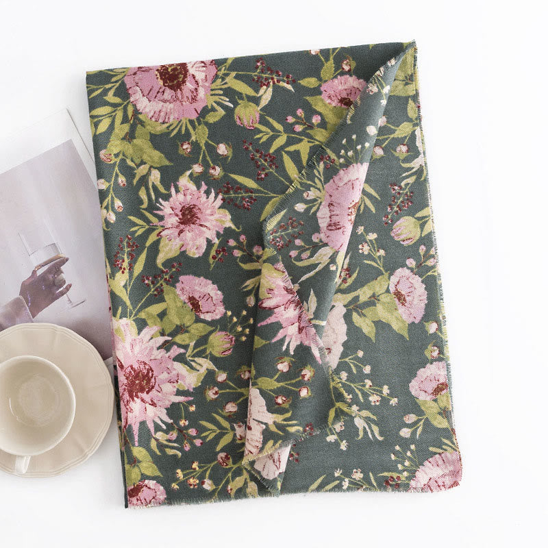 Buddha Stonesチベットショール 咲き誇る花 緑豊かな葉 プリント 秋冬 柔らかく暖かいスカーフ ラップ - image 2