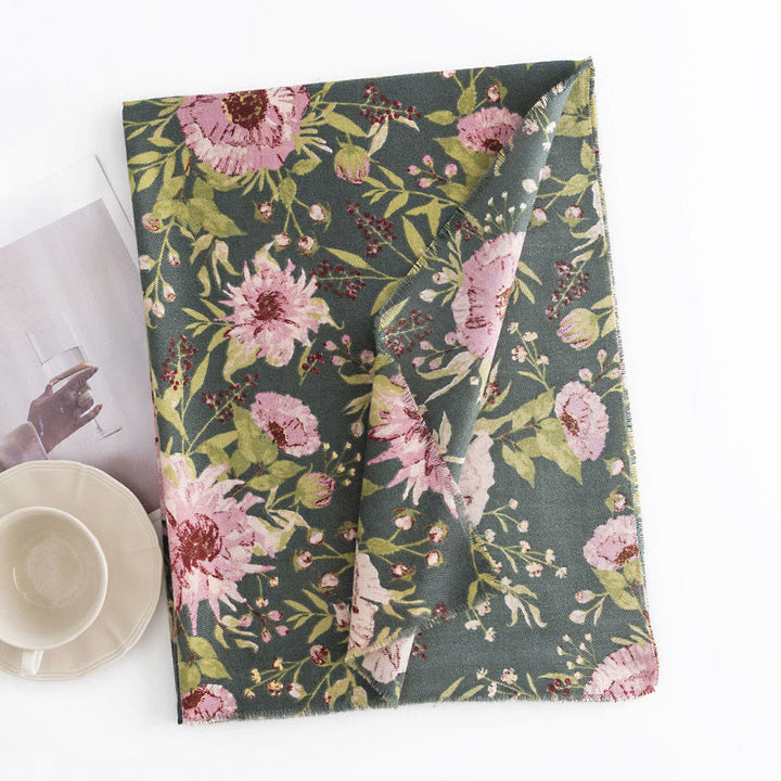 Buddha Stonesチベットショール 咲き誇る花 緑豊かな葉 プリント 秋冬 柔らかく暖かいスカーフ ラップ - image 2