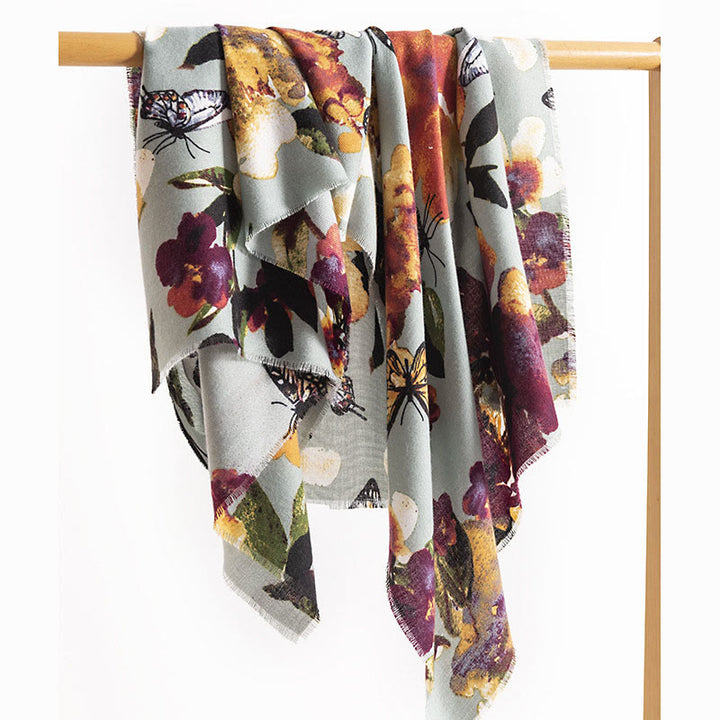 Buddha Stonesチベットのカラフルな蝶の花柄ショール秋冬ソフト暖かいスカーフラップ