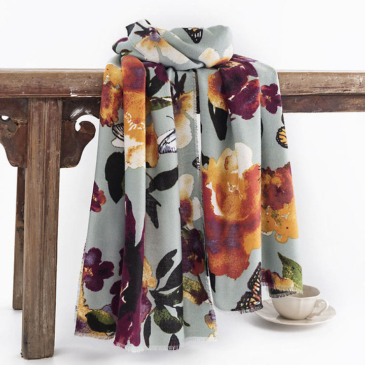 Buddha Stonesチベットのカラフルな蝶の花柄ショール秋冬ソフト暖かいスカーフラップ