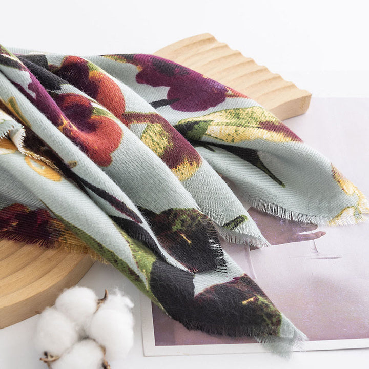 Buddha Stonesチベットのカラフルな蝶の花柄ショール秋冬ソフト暖かいスカーフラップ