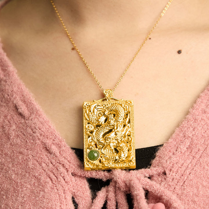 Buddha Stones龍金メッキ銅和田翡翠力強いネックレスペンダント - image 4