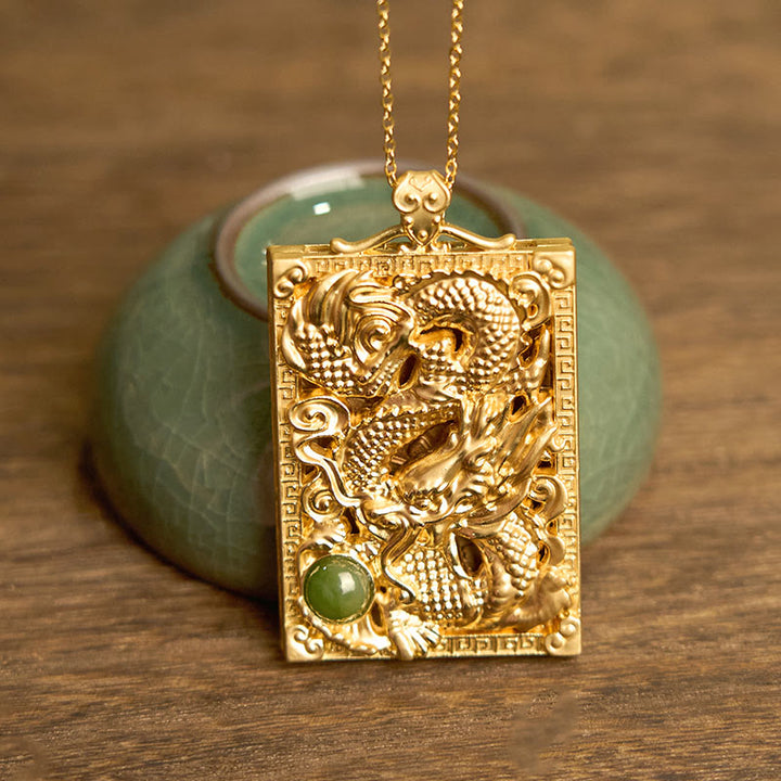 Buddha Stones龍金メッキ銅和田翡翠力強いネックレスペンダント - image 3