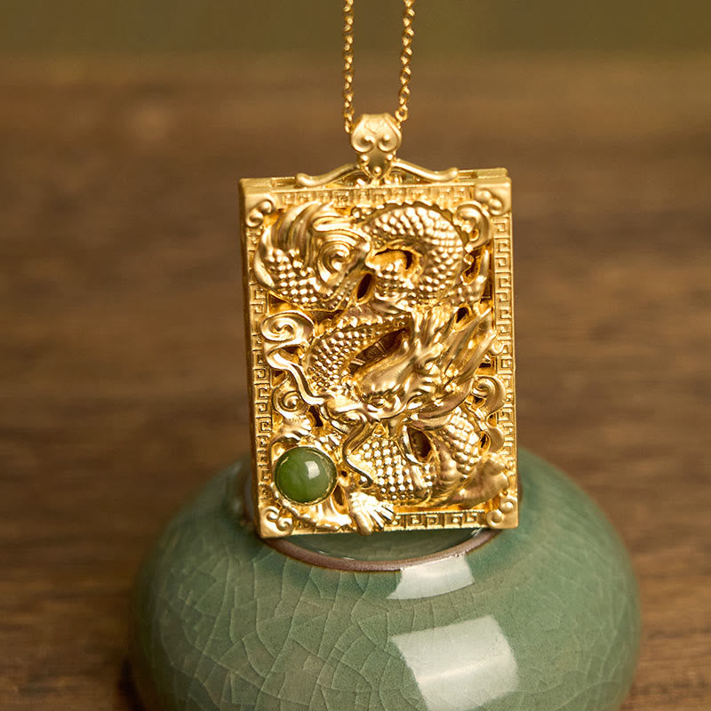 Buddha Stones龍金メッキ銅和田翡翠力強いネックレスペンダント - image 2