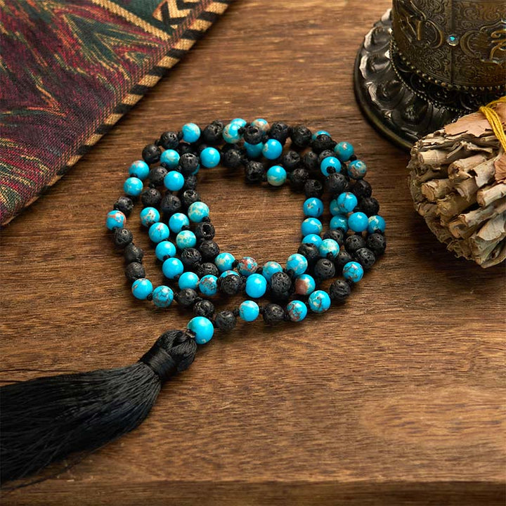 Buddha Stones、皇帝石、溶岩石ビーズ、タッセル、幸福のネックレス、ペンダント