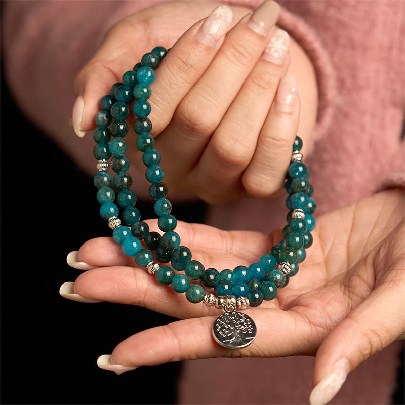 Buddha Stones108 個のMalaビーズ アパタイトビーズ Om 生命の樹 蓮仏ブレスレット