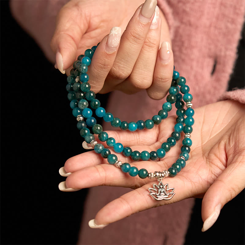 Buddha Stones108 個のMalaビーズ アパタイトビーズ Om 生命の樹 蓮仏ブレスレット