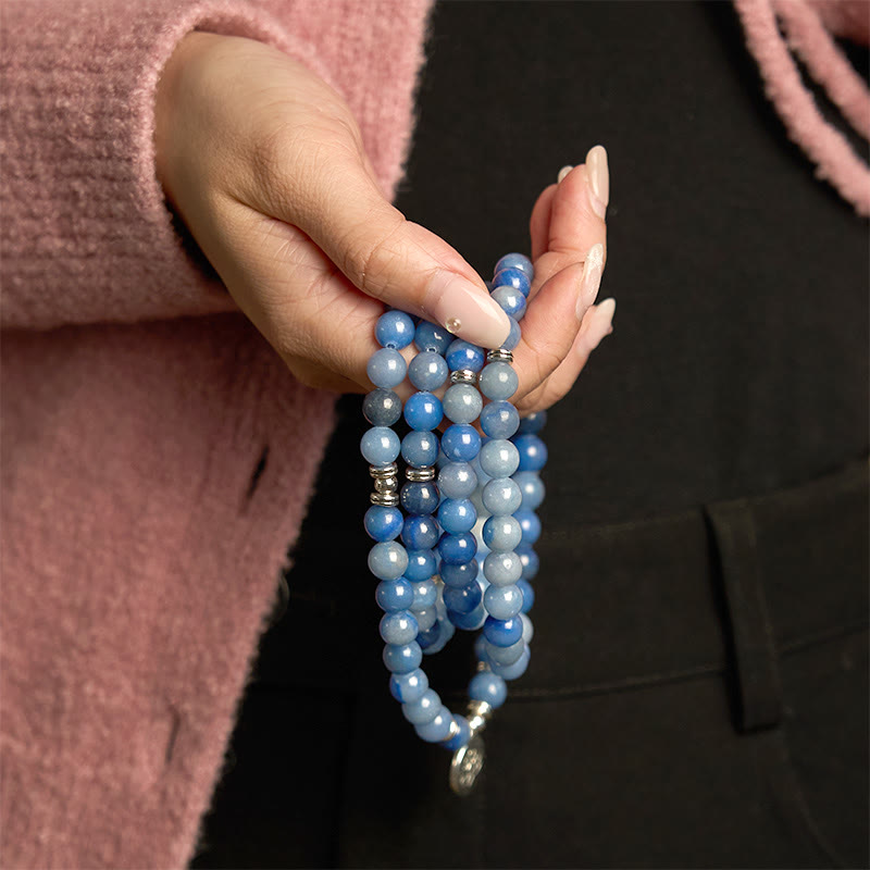 Buddha Stones 108Malaビーズ マルチレイヤー ナチュラル ブルー アベンチュリン ロータス カームブレスレット - image 2