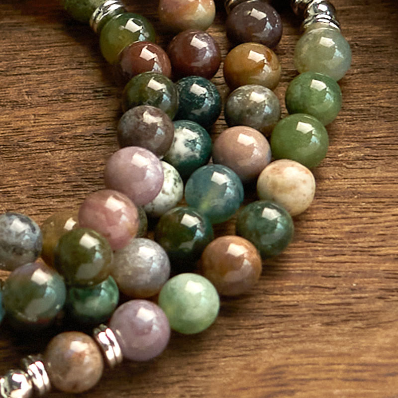 Buddha Stones 108Malaビーズ 天然石 インド瑪瑙 ロータス カームブレスレット